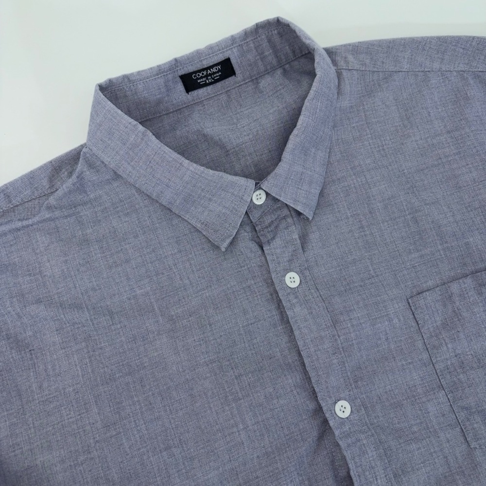 Coofandy Mens XXL Blue Short Sleeve Button Down Shirt Casual Pocket Chambray